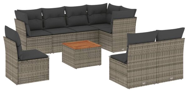 9 részes szürke polyrattan kerti ülőgarnitúra párnákkal