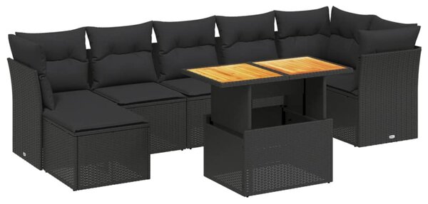 8 részes fekete polyrattan kerti ülőgarnitúra párnákkal