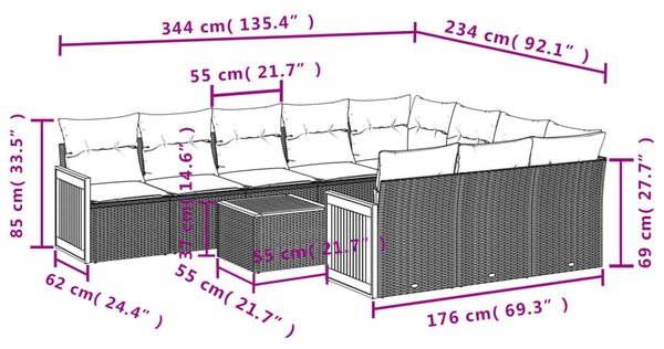 11 részes bézs polyrattan kerti ülőgarnitúra párnákkal
