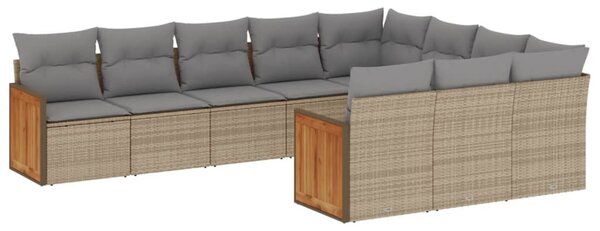 10 részes bézs polyrattan kerti ülőgarnitúra párnával