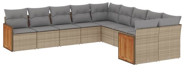 10 részes bézs polyrattan kerti ülőgarnitúra párnával