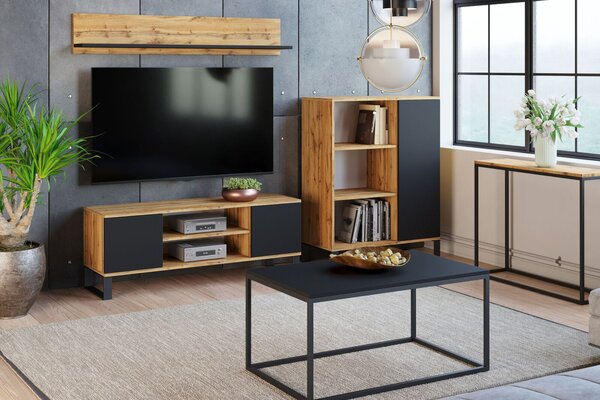 Focus RTV szekrény 135 cm - loft tölgyfa kézműves/fekete
