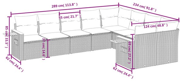 9 részes fekete polyrattan kerti ülőgarnitúra párnákkal