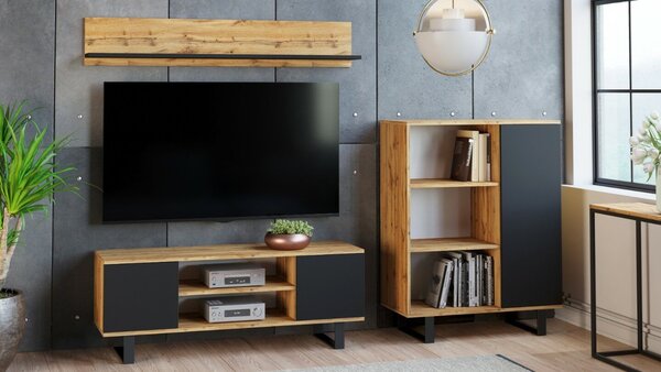 Focus RTV szekrény 135 cm - loft tölgyfa kézműves/fekete