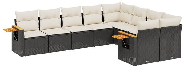 9 részes fekete polyrattan kerti ülőgarnitúra párnákkal