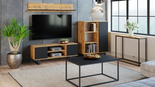 Focus RTV szekrény 135 cm - loft tölgyfa kézműves/fekete