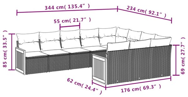 10 részes bézs polyrattan kerti ülőgarnitúra párnával