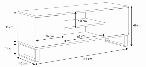 Focus RTV szekrény 135 cm - loft tölgyfa kézműves/fekete