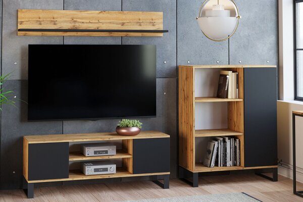 Focus RTV szekrény 135 cm - loft tölgyfa kézműves/fekete