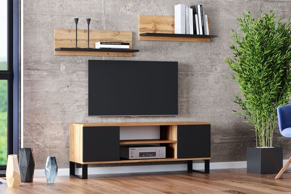 Focus RTV szekrény 135 cm - loft tölgyfa kézműves/fekete