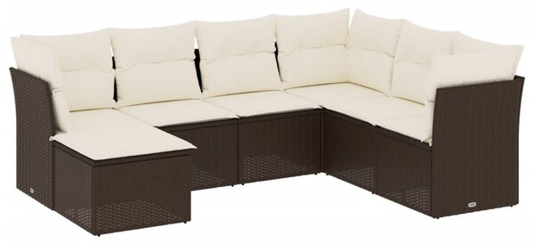 7 részes barna polyrattan kerti ülőgarnitúra párnákkal