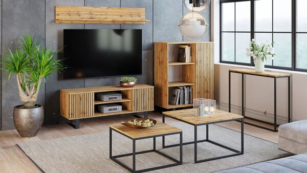 Focus loft RTV szekrény 135 cm - dekor lécek tölgyfa kézművesség