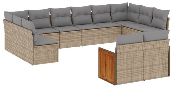 12 részes bézs polyrattan kerti ülőgarnitúra párnákkal