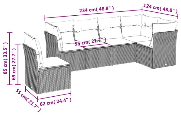 6 részes bézs polyrattan kerti ülőgarnitúra párnával