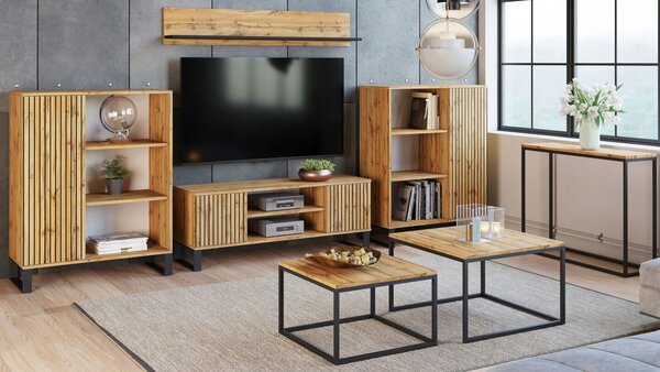 Focus loft RTV szekrény 135 cm - dekor lécek tölgyfa kézművesség
