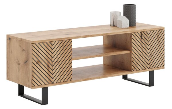 Focus loft RTV szekrény 135 cm - halszálkás dekor - tölgyfa kézműves