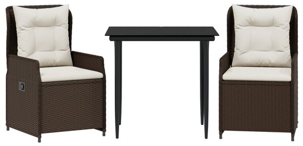 3 részes barna polyrattan kerti étkezőgarnitúra párnával