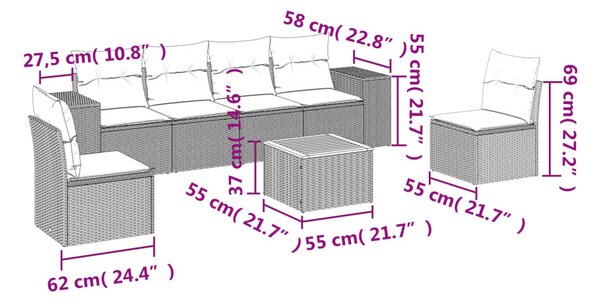 7 részes bézs polyrattan kerti ülőgarnitúra párnákkal