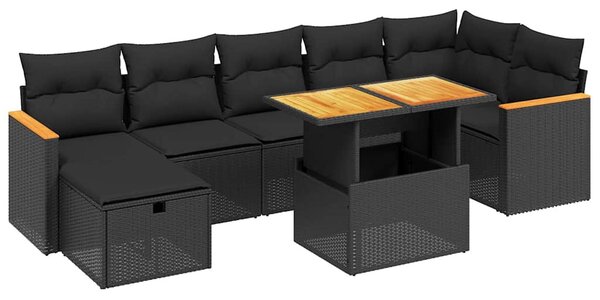 8 részes fekete polyrattan kerti ülőgarnitúra párnákkal