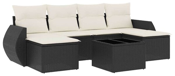 7 részes fekete polyrattan kerti ülőgarnitúra párnával