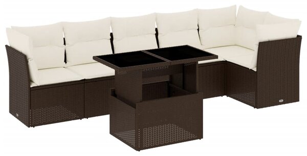7 részes barna polyrattan kerti ülőgarnitúra párnákkal