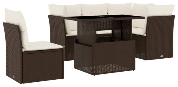 6 részes barna polyrattan kerti ülőgarnitúra párnával