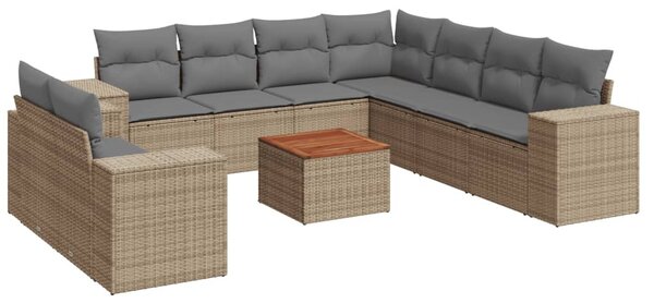 10 részes bézs polyrattan kerti ülőgarnitúra párnával