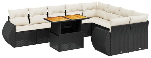 10 részes fekete polyrattan kerti ülőgarnitúra párnákkal