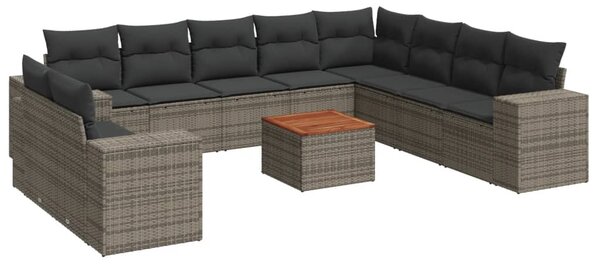 11 részes szürke polyrattan kerti ülőgarnitúra párnákkal