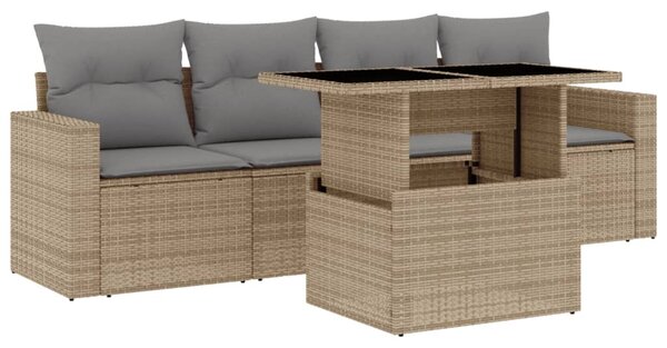 5 részes bézs polyrattan kerti ülőgarnitúra párnákkal