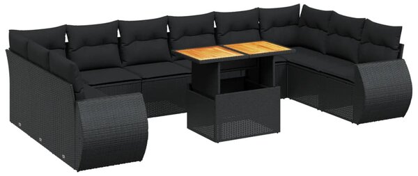 11 részes fekete polyrattan kerti ülőgarnitúra párnákkal