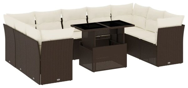 10 részes barna polyrattan kerti ülőgarnitúra párnákkal