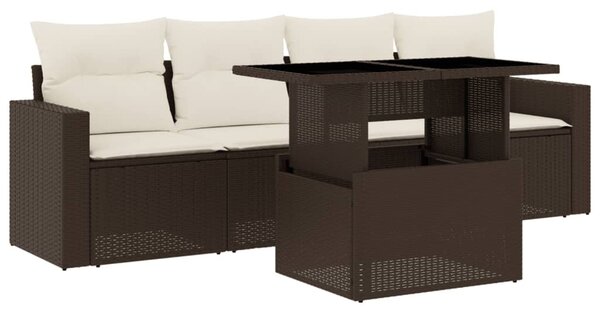 5 részes barna polyrattan kerti ülőgarnitúra párnával
