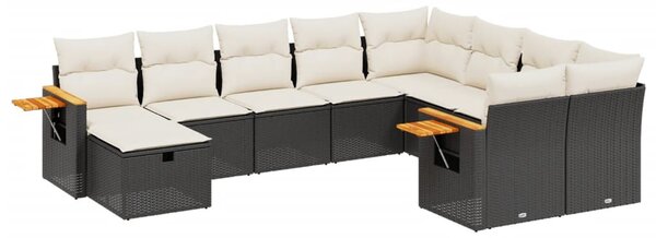 10 részes fekete polyrattan kerti ülőgarnitúra párnákkal