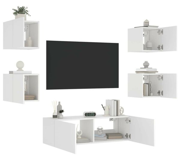 VidaXL 5 darab fehér falra szerelhető TV-szekrény LED-del