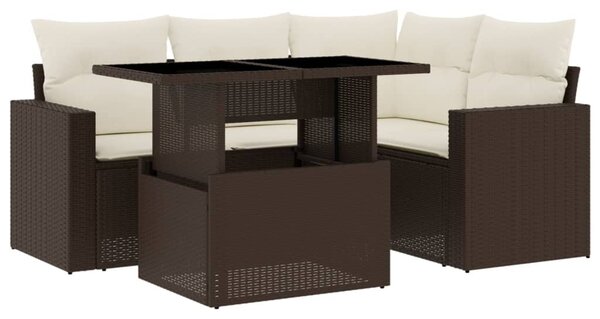 5 részes barna polyrattan kerti ülőgarnitúra párnával