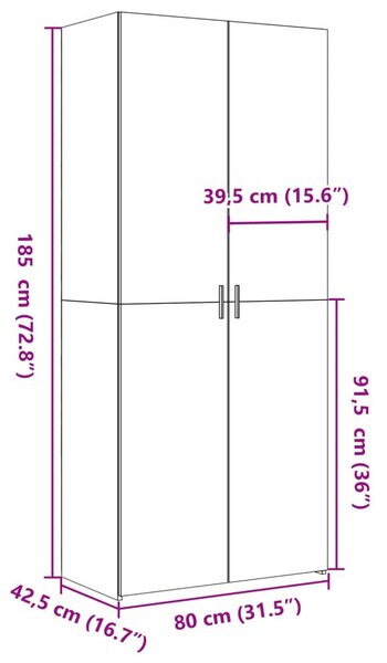 VidaXL füstös tölgy színű szerelt fa magasszekrény 80 x 42,5 x 185 cm
