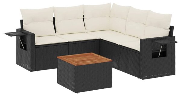 6 részes fekete polyrattan kerti ülőgarnitúra párnákkal