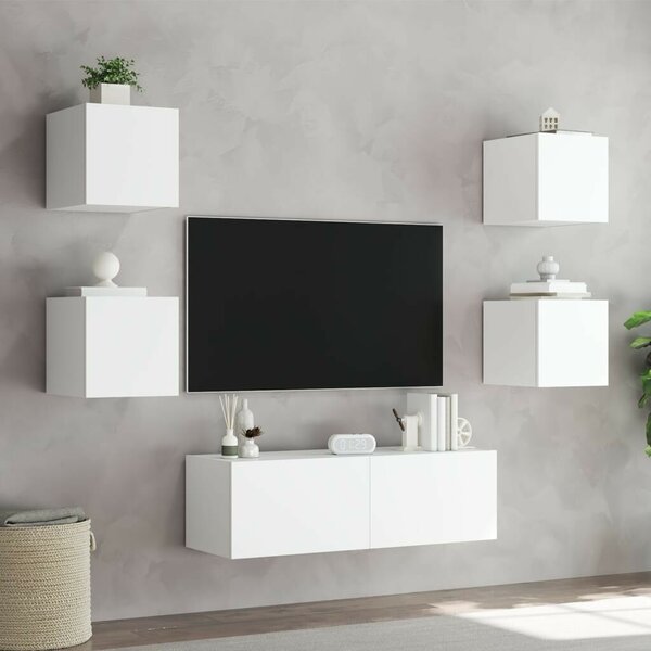 VidaXL 5 darab fehér falra szerelhető TV-szekrény LED-del