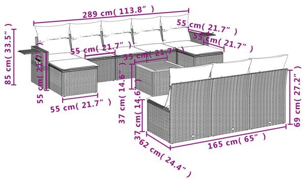 11 részes bézs polyrattan kerti ülőgarnitúra párnákkal