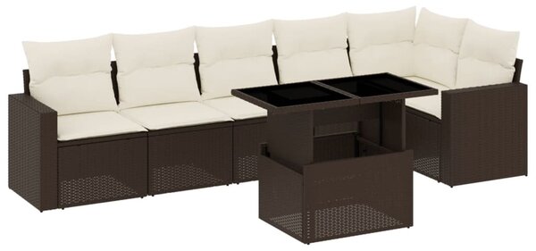 7 részes barna polyrattan kerti ülőgarnitúra párnákkal