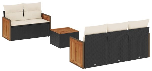 6 részes fekete polyrattan kerti ülőgarnitúra párnákkal