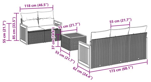 6 részes fekete polyrattan kerti ülőgarnitúra párnákkal