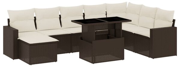 9 részes barna polyrattan kerti ülőgarnitúra párnákkal