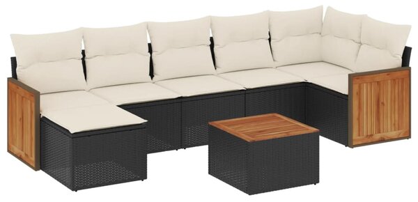8 részes fekete polyrattan kerti ülőgarnitúra párnákkal