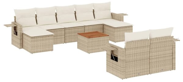 10 részes bézs polyrattan kerti ülőgarnitúra párnával