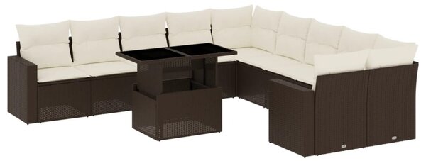 11 részes barna polyrattan kerti ülőgarnitúra párnákkal