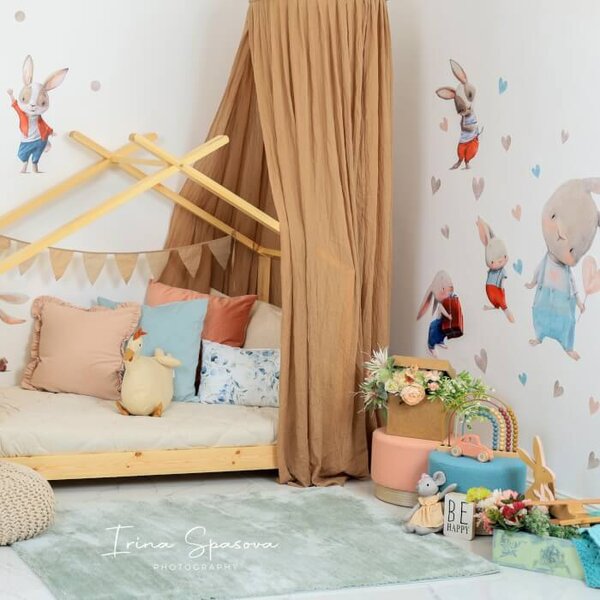 INSPIO - átragasztható textil matrica - Imádnivaló kicsi nyuszik - Akvarell matrica falra