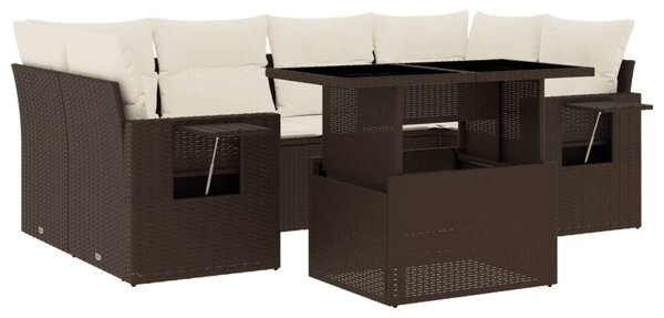 7 részes barna polyrattan kerti ülőgarnitúra párnákkal