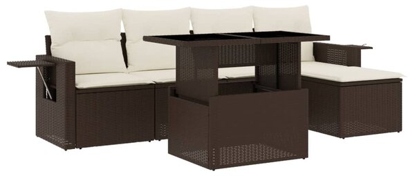 6 részes barna polyrattan kerti ülőgarnitúra párnával